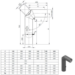 Ø 200 mm Ofenrohr Bogen lang - mit Tür und...