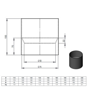 Ø 160 mm Ofenrohr 15 cm - mit Kondensatring, ohne...