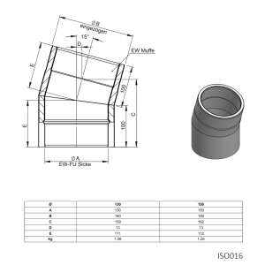 Ofenrohr doppelwandig &Oslash; 130 mm ISO-Line Winkel 15&deg; - Edelstahl geb&uuml;rstet