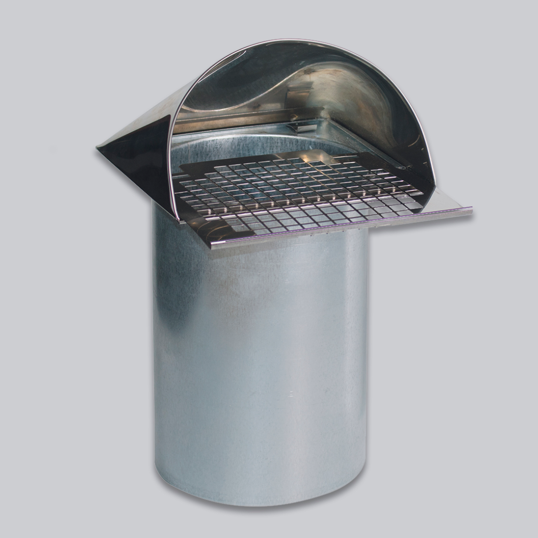 Außenluft-Anschlussstutzen mit herausnehmbarem Insektenschutzgitter und Edelstahlabdeckung Ø 80 mm