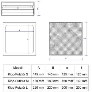 Kipp-Putzt&uuml;r S 145 x 145 mm, Edelstahl