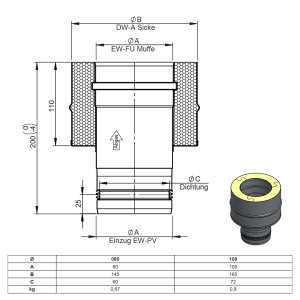 Pelletofenrohr Schornsteinanschlussstück auf DW-ECO...