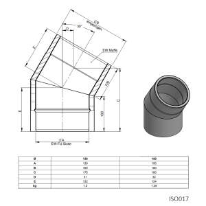 Ofenrohr doppelwandig &Oslash; 130 mm ISO-Line Winkel 30&deg; - Edelstahl geb&uuml;rstet
